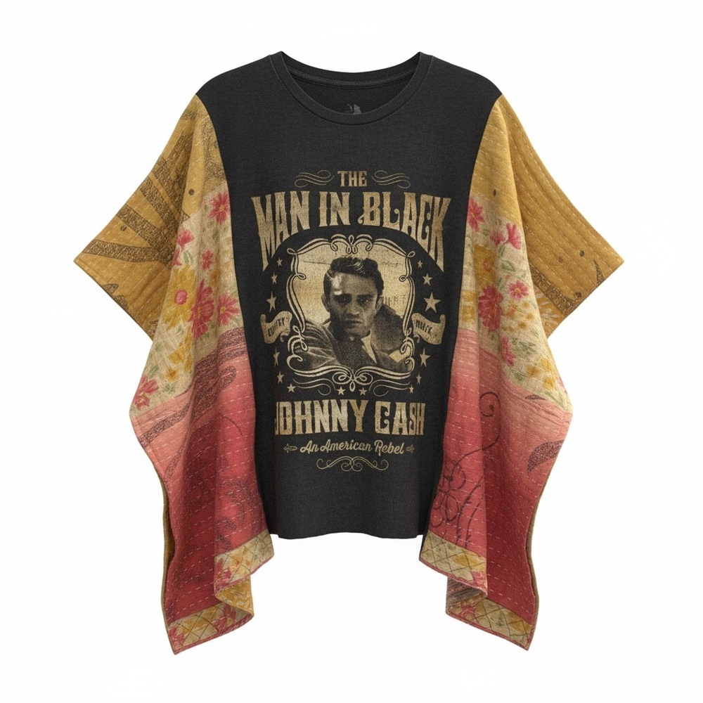 Johnny Cash 'Man in Black' Black Graphic Poncho Top